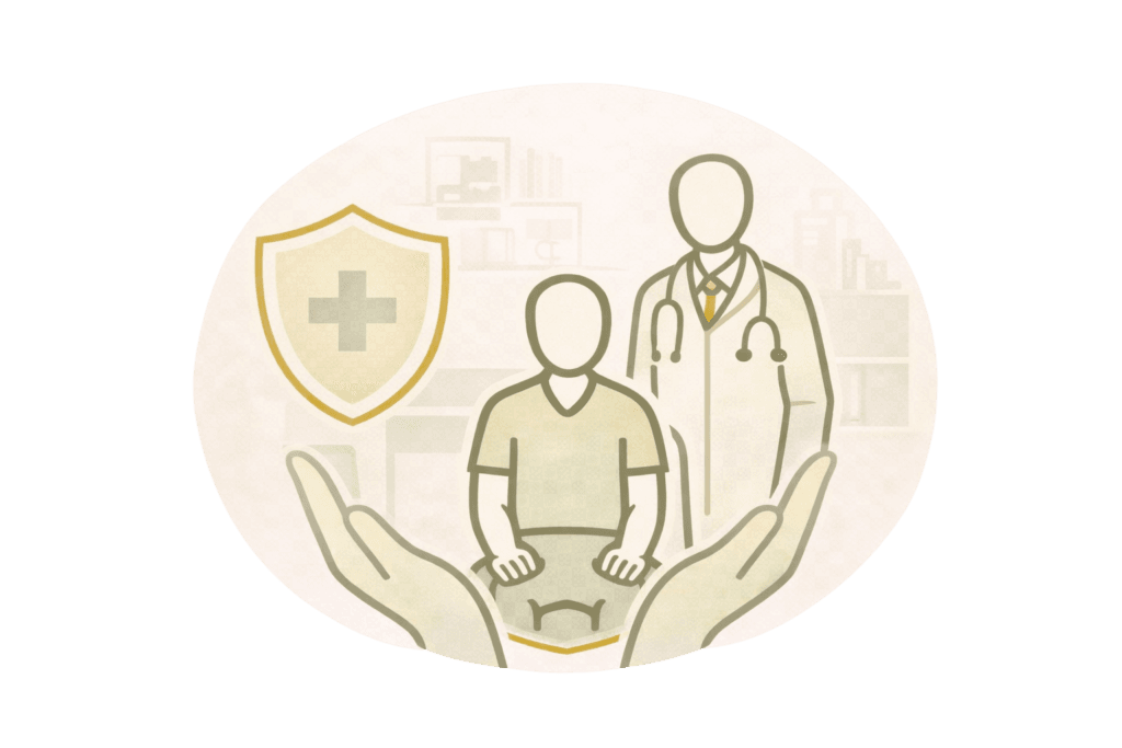 Pacjent objęty opieką medyczną w bezpiecznym środowisku klinicznym, obok lekarz przed zabiegem wszczepienia implantu z naltreksonu